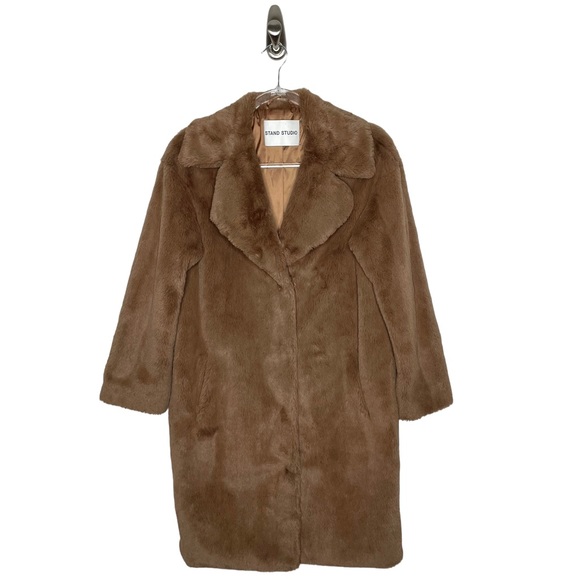 Stand Studio | Camille Cocoon Faux Fur Coat Tan 34/US 2 - Picture 14 of 16